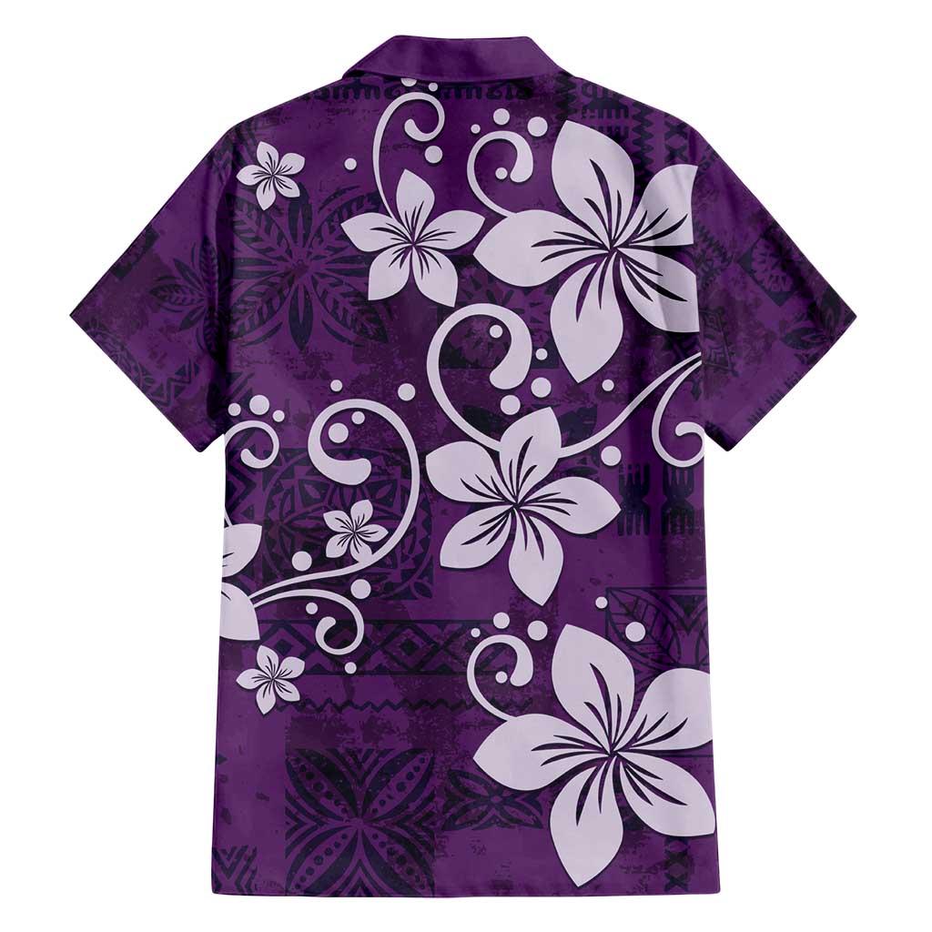 Plumeria Floral Tapa Pattern Amethyst Purple Family Matching Puletasi and Hawaiian Shirt LT01 - Polynesian Pride