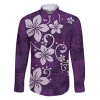 Plumeria Floral Tapa Pattern Amethyst Purple Family Matching Puletasi and Hawaiian Shirt LT01 Dad's Shirt - Long Sleeve Purple - Polynesian Pride