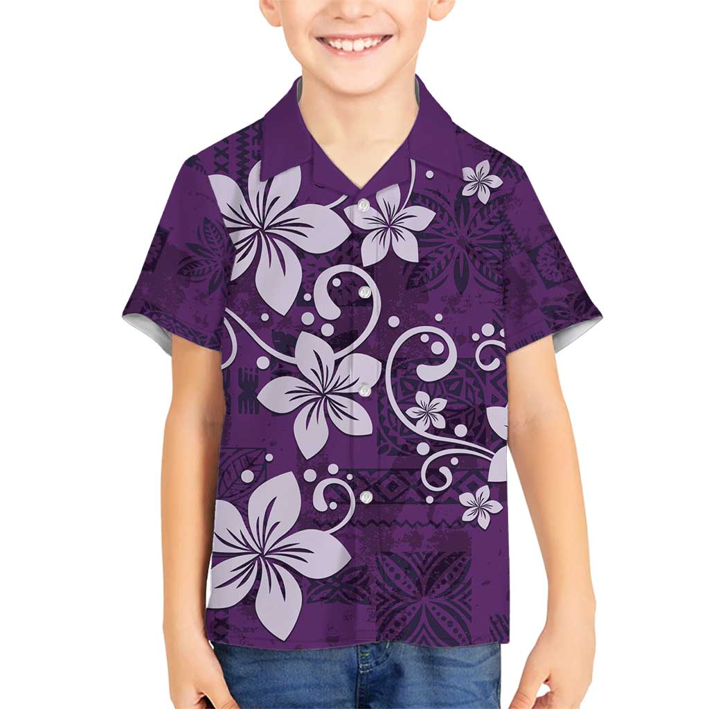 Plumeria Floral Tapa Pattern Amethyst Purple Family Matching Puletasi and Hawaiian Shirt LT01 Son's Shirt Purple - Polynesian Pride