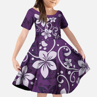 Plumeria Floral Tapa Pattern Amethyst Purple Family Matching Short Sleeve Bodycon Dress and Hawaiian Shirt LT01 Daughter's Dress Purple - Polynesian Pride