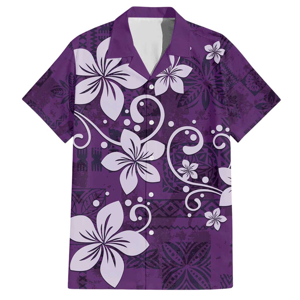 Plumeria Floral Tapa Pattern Amethyst Purple Family Matching Short Sleeve Bodycon Dress and Hawaiian Shirt LT01 Dad's Shirt - Short Sleeve Purple - Polynesian Pride