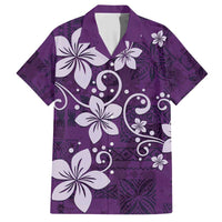 Plumeria Floral Tapa Pattern Amethyst Purple Family Matching Short Sleeve Bodycon Dress and Hawaiian Shirt LT01 Dad's Shirt - Short Sleeve Purple - Polynesian Pride