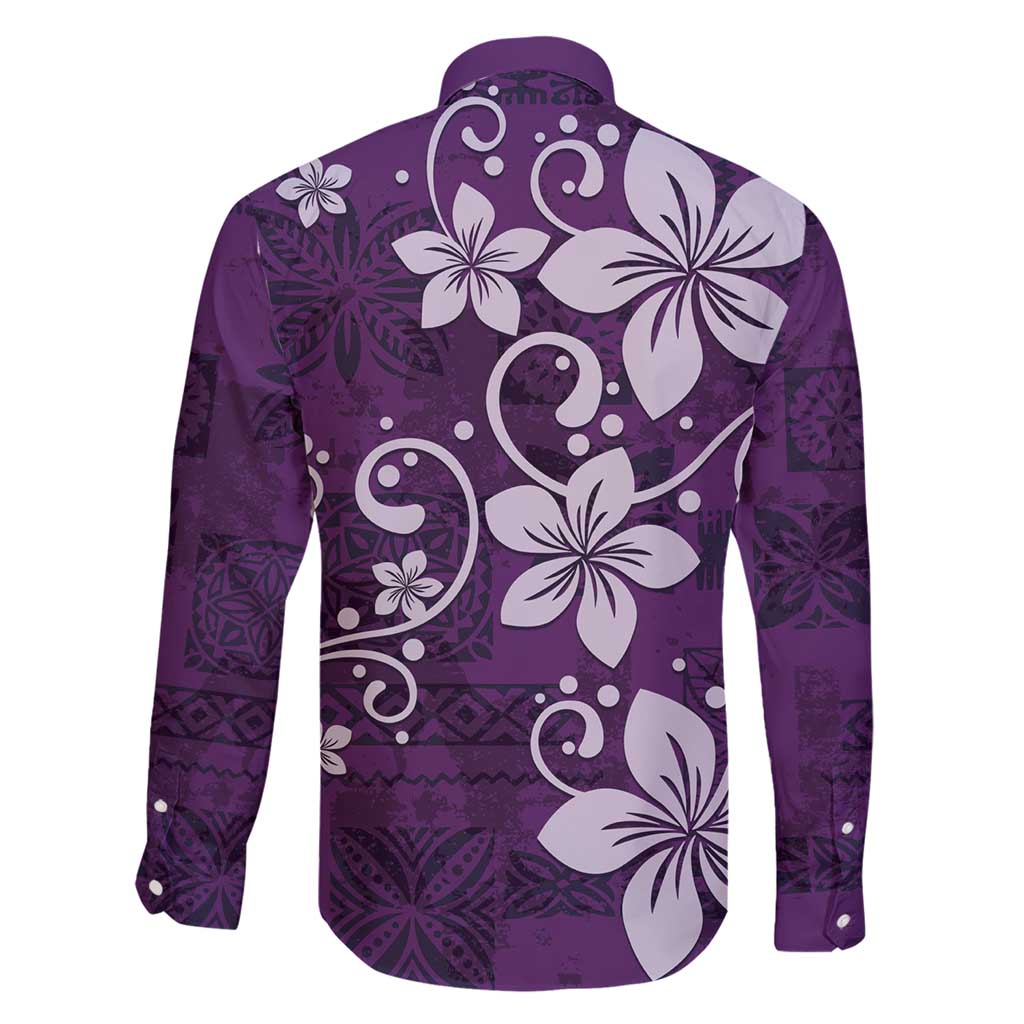 Plumeria Floral Tapa Pattern Amethyst Purple Family Matching Short Sleeve Bodycon Dress and Hawaiian Shirt LT01 - Polynesian Pride