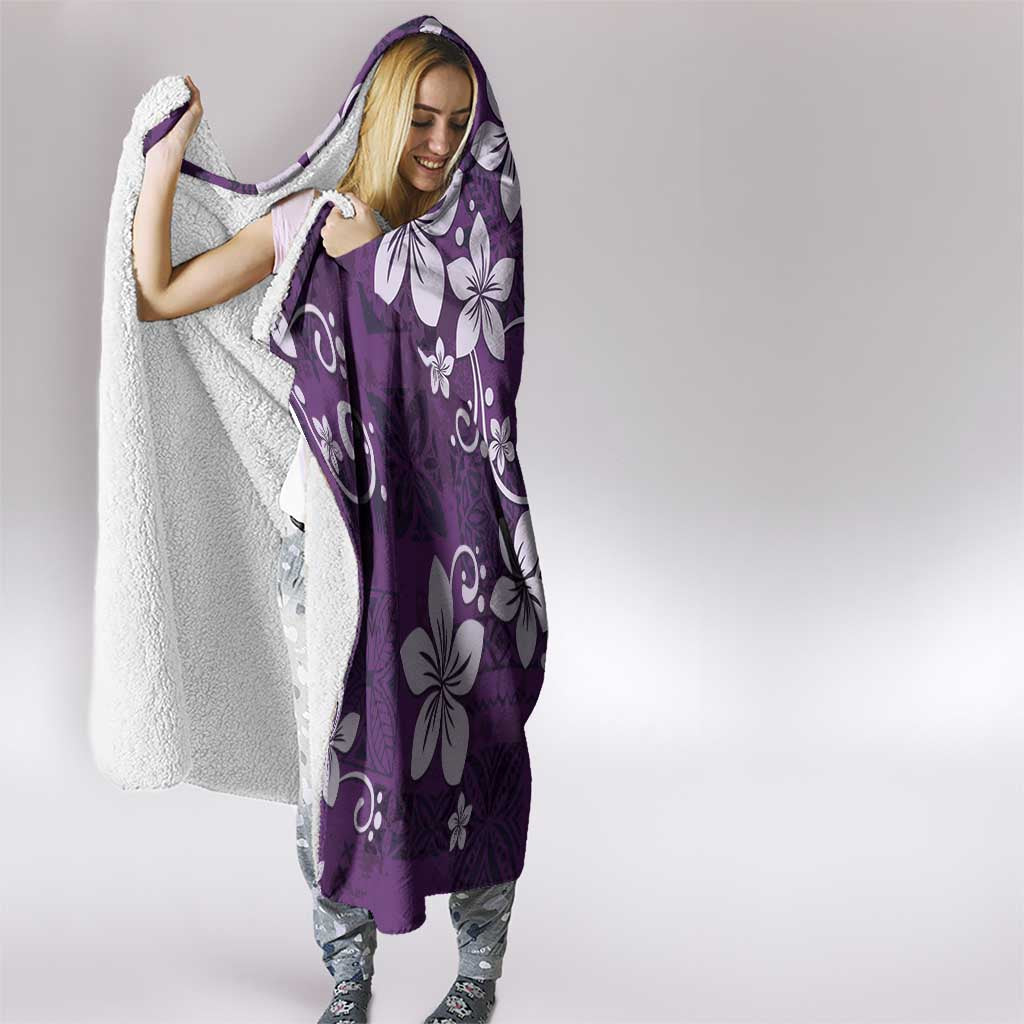 Plumeria Floral Tapa Pattern Amethyst Purple Hooded Blanket