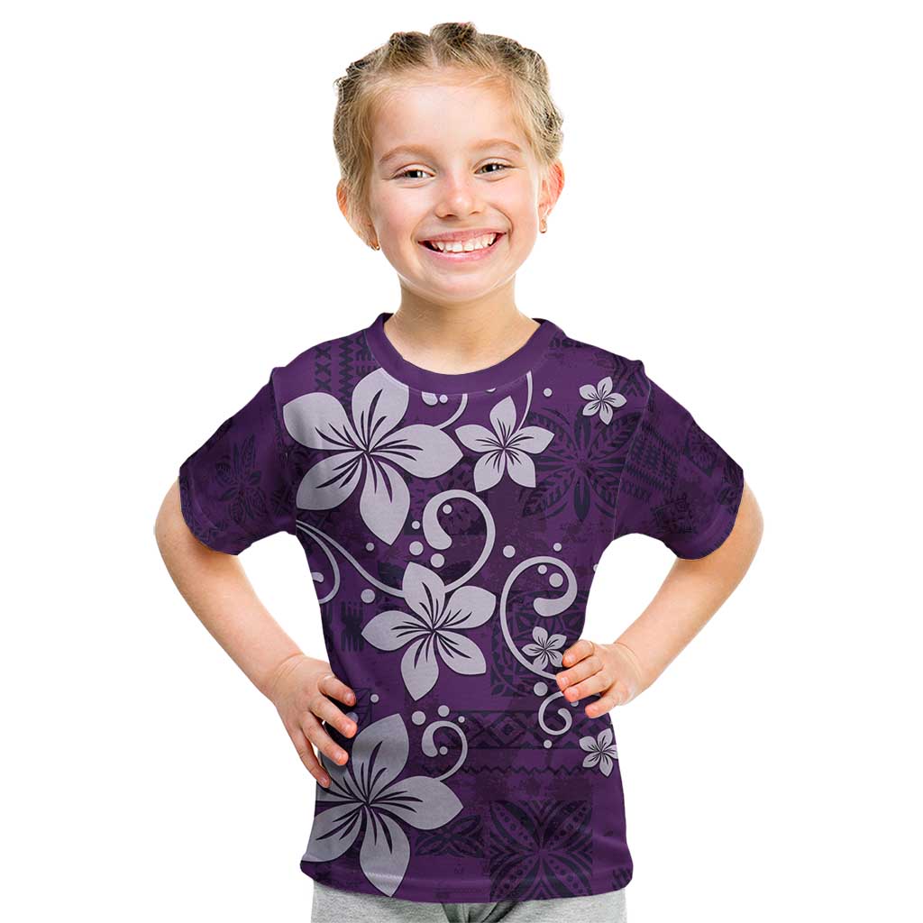 Plumeria Floral Tapa Pattern Amethyst Purple Kid T Shirt LT01 Purple - Polynesian Pride
