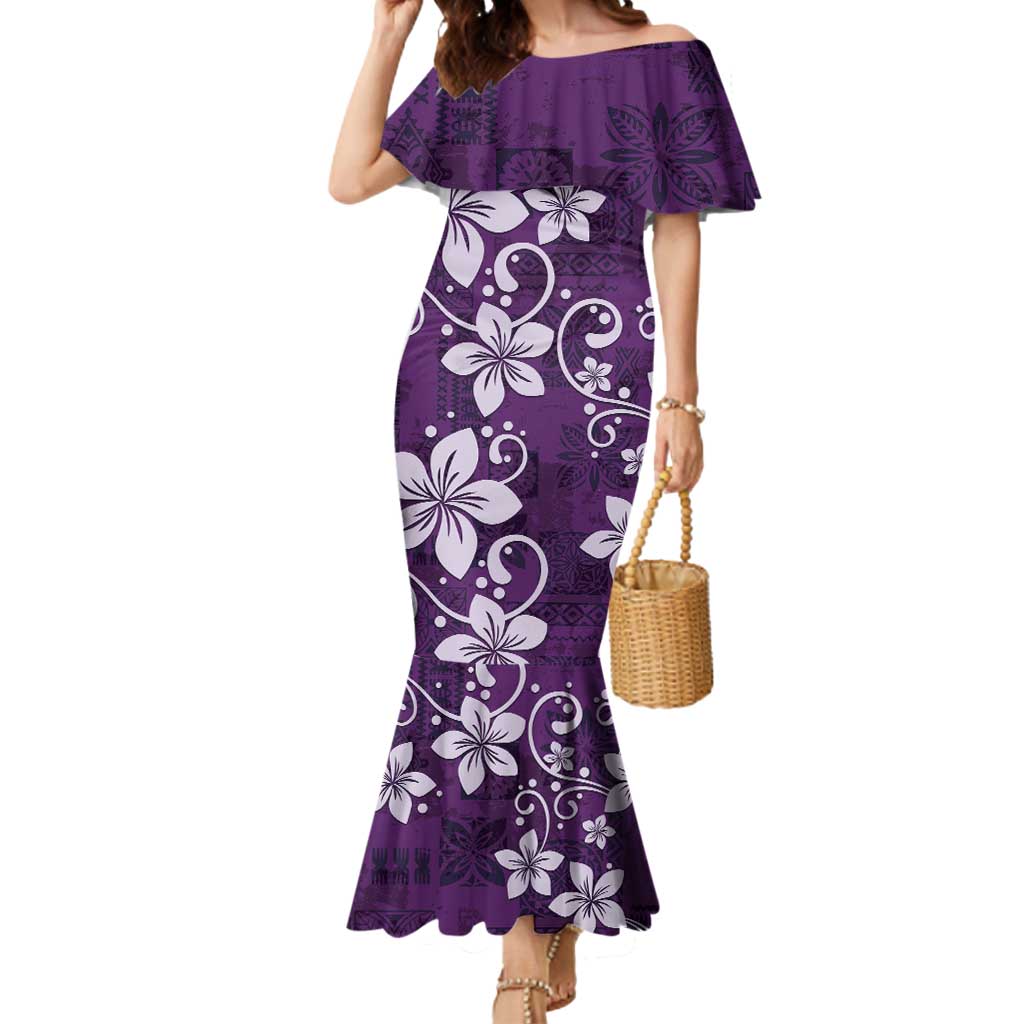 Plumeria Floral Tapa Pattern Amethyst Purple Mermaid Dress LT01 Women Purple - Polynesian Pride