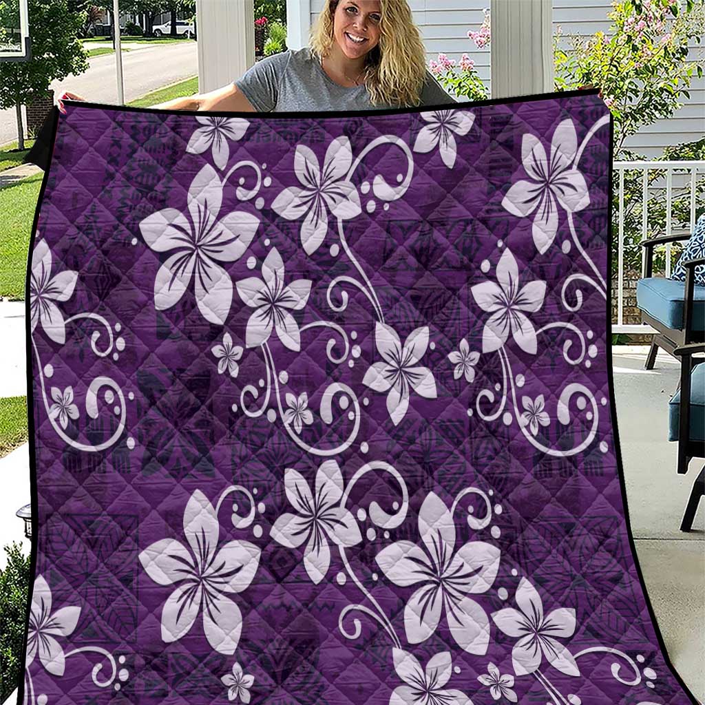 Plumeria Floral Tapa Pattern Amethyst Purple Quilt LT01 Purple - Polynesian Pride