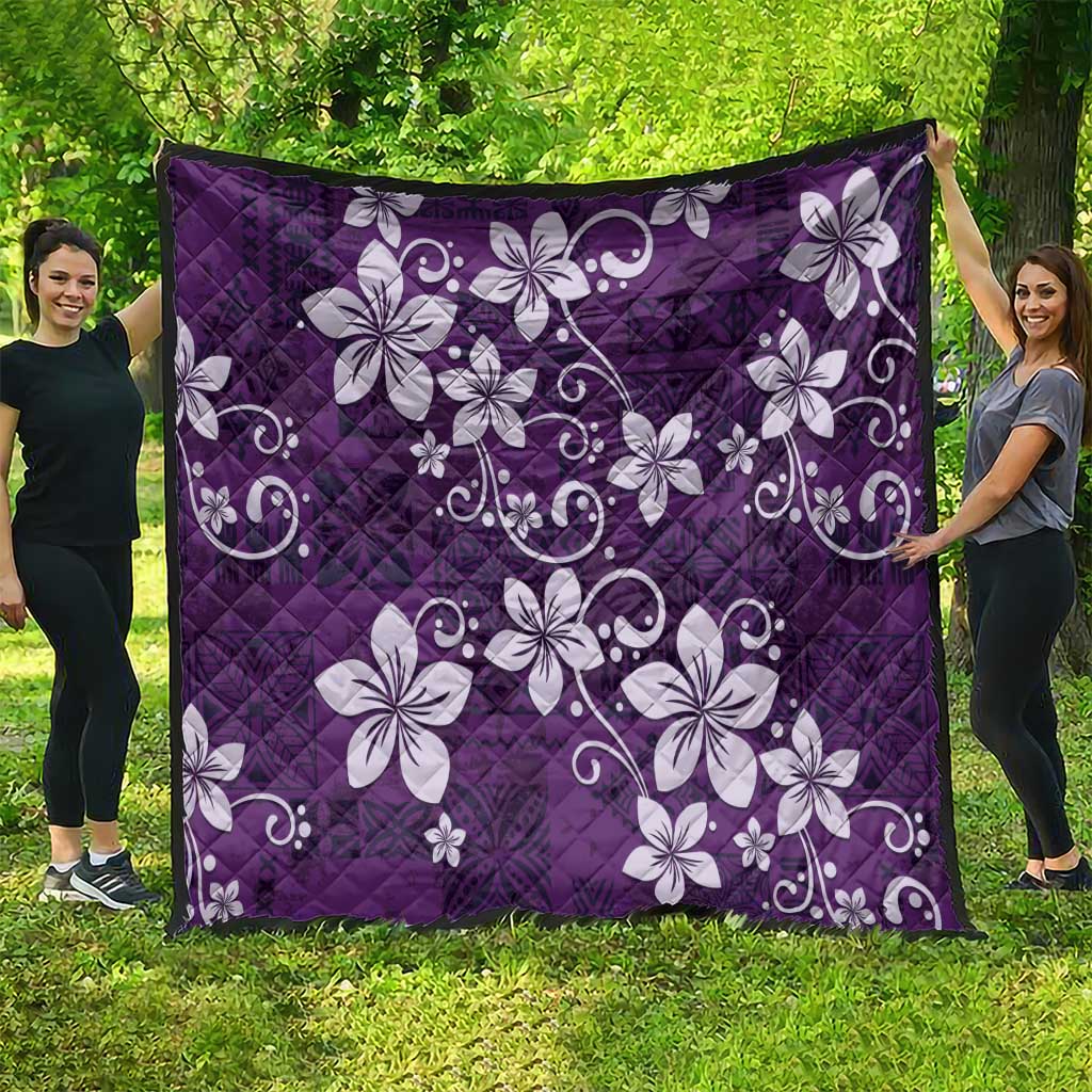 Plumeria Floral Tapa Pattern Amethyst Purple Quilt LT01 - Polynesian Pride