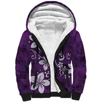 Plumeria Floral Tapa Pattern Amethyst Purple Sherpa Hoodie