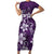 Plumeria Floral Tapa Pattern Amethyst Purple Short Sleeve Bodycon Dress