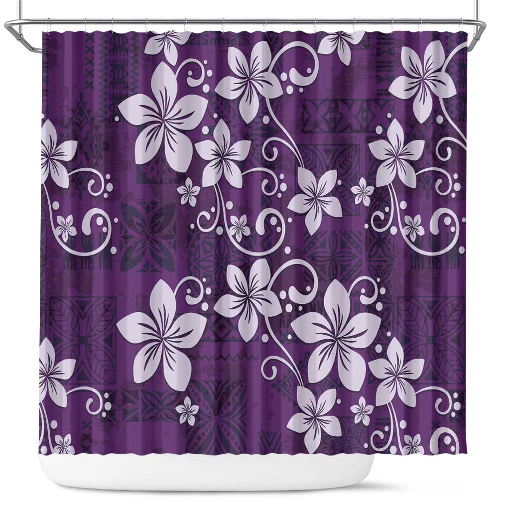 Plumeria Floral Tapa Pattern Amethyst Purple Shower Curtain LT01 Purple - Polynesian Pride