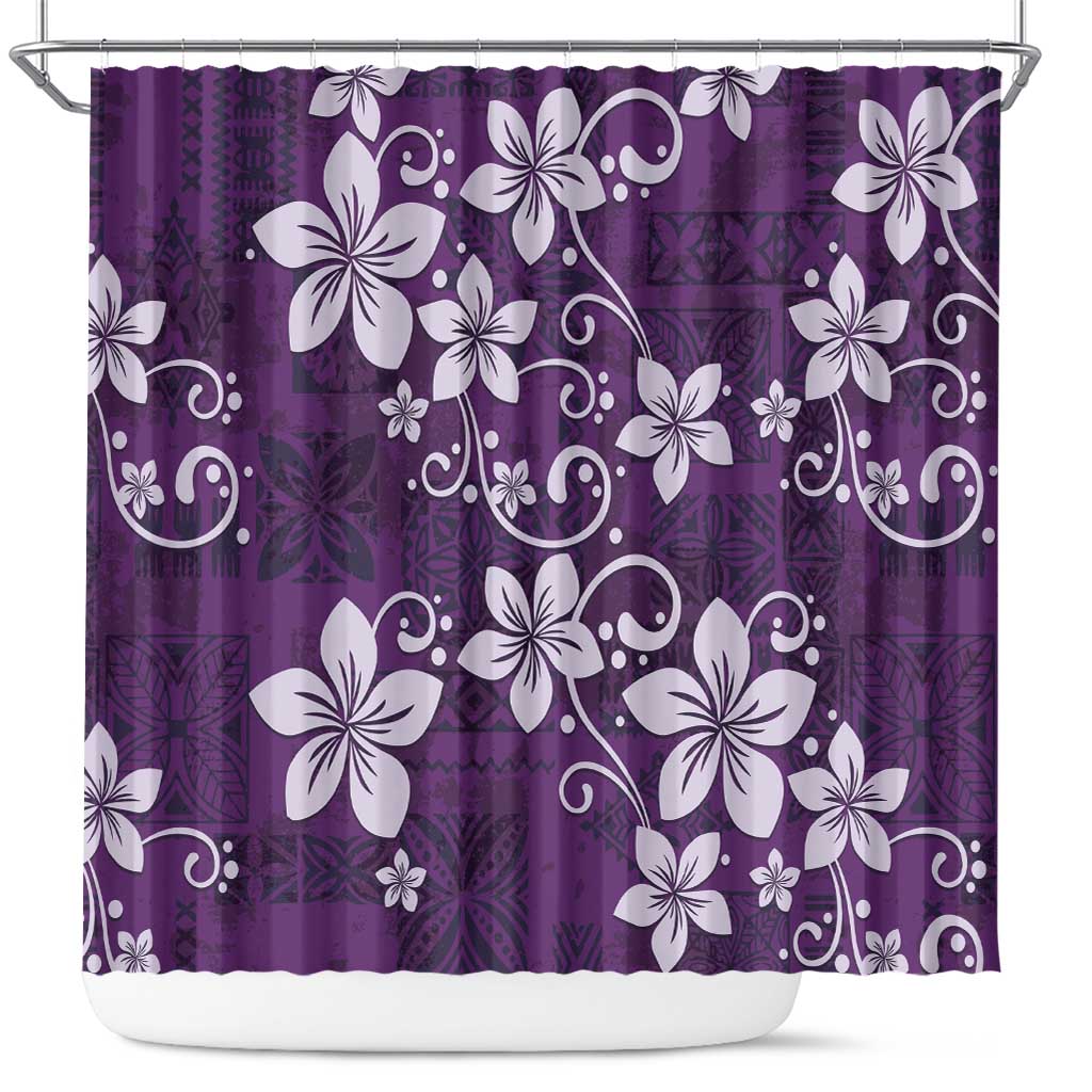 Plumeria Floral Tapa Pattern Amethyst Purple Shower Curtain