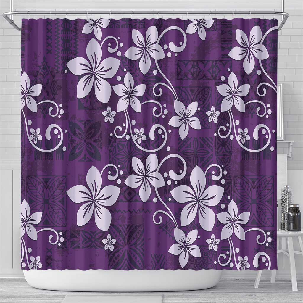 Plumeria Floral Tapa Pattern Amethyst Purple Shower Curtain LT01 - Polynesian Pride