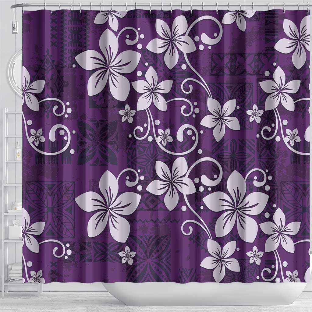 Plumeria Floral Tapa Pattern Amethyst Purple Shower Curtain LT01 - Polynesian Pride