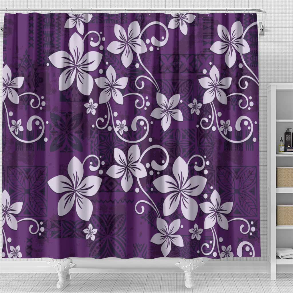 Plumeria Floral Tapa Pattern Amethyst Purple Shower Curtain LT01 - Polynesian Pride