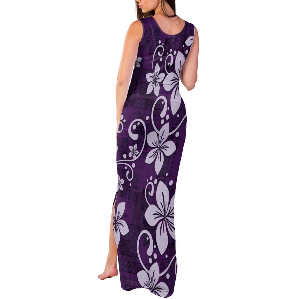 Plumeria Floral Tapa Pattern Amethyst Purple Tank Maxi Dress