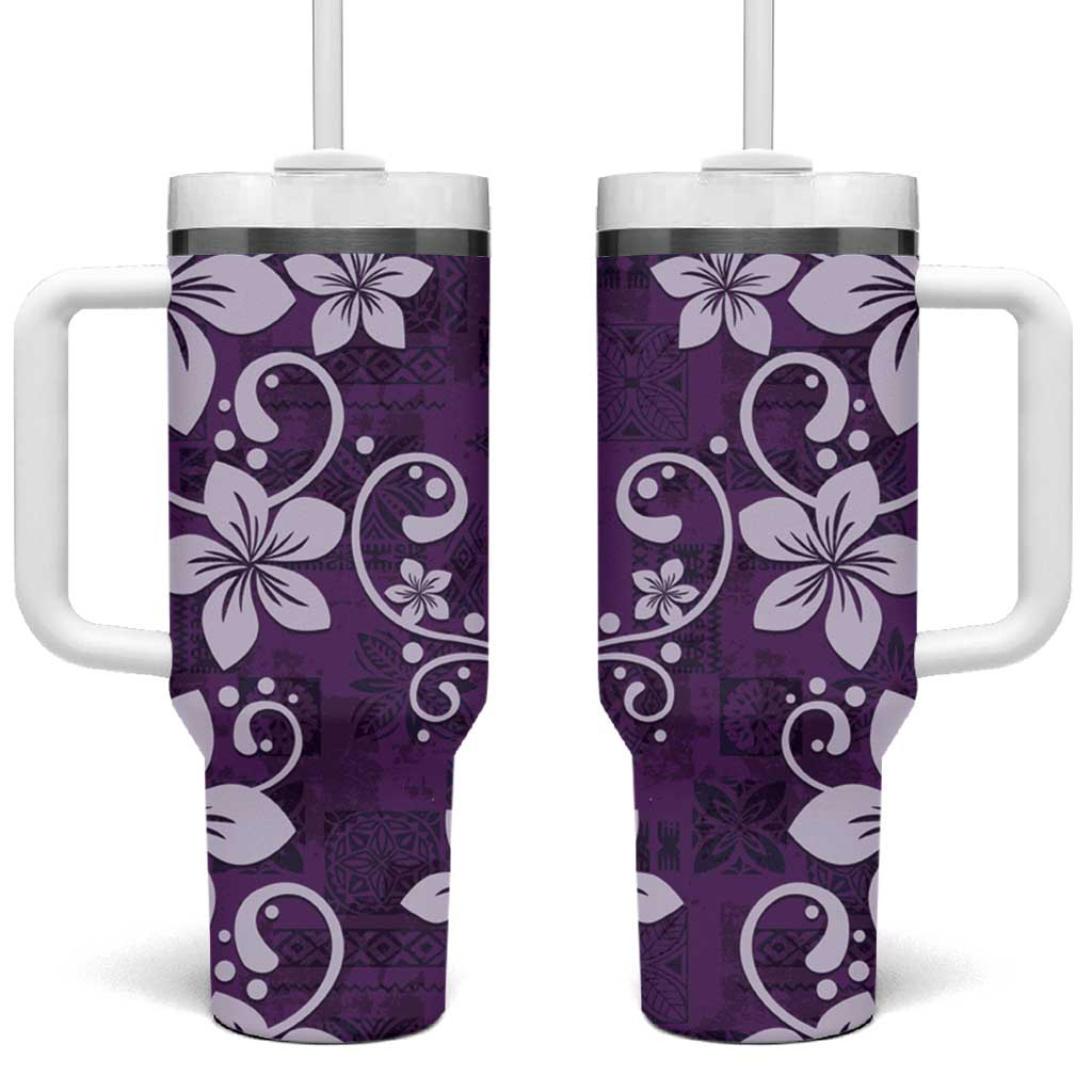 Plumeria Floral Tapa Pattern Amethyst Purple Tumbler With Handle LT01 One Size: 40 oz Purple - Polynesian Pride