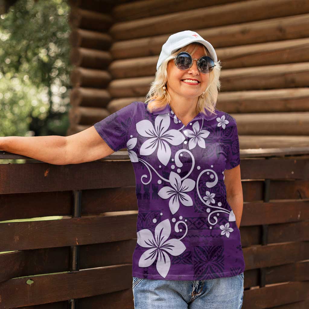 Plumeria Floral Tapa Pattern Amethyst Purple Women Polo Shirt