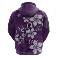 Plumeria Floral Tapa Pattern Amethyst Purple Zip Hoodie