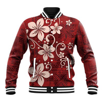 Plumeria Floral Tapa Pattern Oxblood Red Baseball Jacket