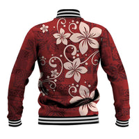Plumeria Floral Tapa Pattern Oxblood Red Baseball Jacket