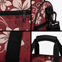 Plumeria Floral Tapa Pattern Oxblood Red Duffle Bag LT01 - Polynesian Pride