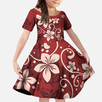 Plumeria Floral Tapa Pattern Oxblood Red Family Matching Mermaid Dress and Hawaiian Shirt LT01 Daughter's Dress Red - Polynesian Pride