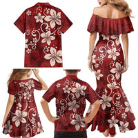 Plumeria Floral Tapa Pattern Oxblood Red Family Matching Mermaid Dress and Hawaiian Shirt LT01 - Polynesian Pride