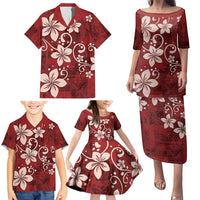 Plumeria Floral Tapa Pattern Oxblood Red Family Matching Puletasi and Hawaiian Shirt LT01 - Polynesian Pride