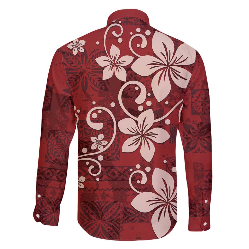 Plumeria Floral Tapa Pattern Oxblood Red Family Matching Puletasi and Hawaiian Shirt LT01 - Polynesian Pride