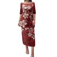 Plumeria Floral Tapa Pattern Oxblood Red Family Matching Puletasi and Hawaiian Shirt LT01 Mom's Dress Red - Polynesian Pride