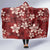 Plumeria Floral Tapa Pattern Oxblood Red Hooded Blanket