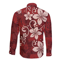 Plumeria Floral Tapa Pattern Oxblood Red Long Sleeve Button Shirt LT01 - Polynesian Pride