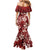 Plumeria Floral Tapa Pattern Oxblood Red Mermaid Dress