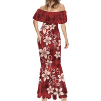 Plumeria Floral Tapa Pattern Oxblood Red Mermaid Dress LT01 - Polynesian Pride