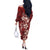 Plumeria Floral Tapa Pattern Oxblood Red Off The Shoulder Long Sleeve Dress