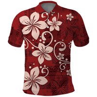 Plumeria Floral Tapa Pattern Oxblood Red Polo Shirt