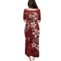 Plumeria Floral Tapa Pattern Oxblood Red Puletasi