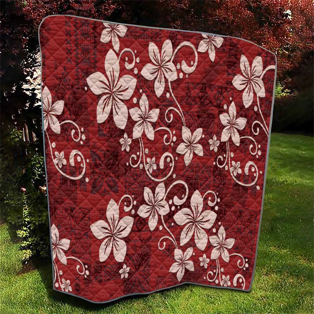 Plumeria Floral Tapa Pattern Oxblood Red Quilt LT01 - Polynesian Pride