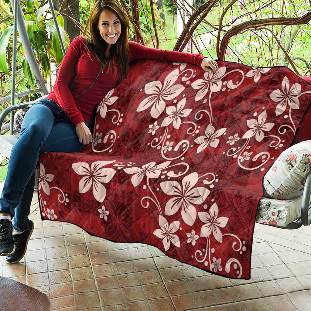 Plumeria Floral Tapa Pattern Oxblood Red Quilt LT01 - Polynesian Pride