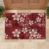 Plumeria Floral Tapa Pattern Oxblood Red Rubber Doormat