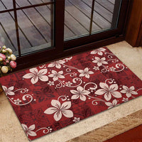 Plumeria Floral Tapa Pattern Oxblood Red Rubber Doormat