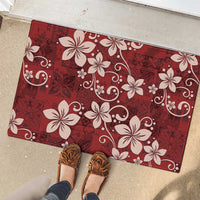 Plumeria Floral Tapa Pattern Oxblood Red Rubber Doormat