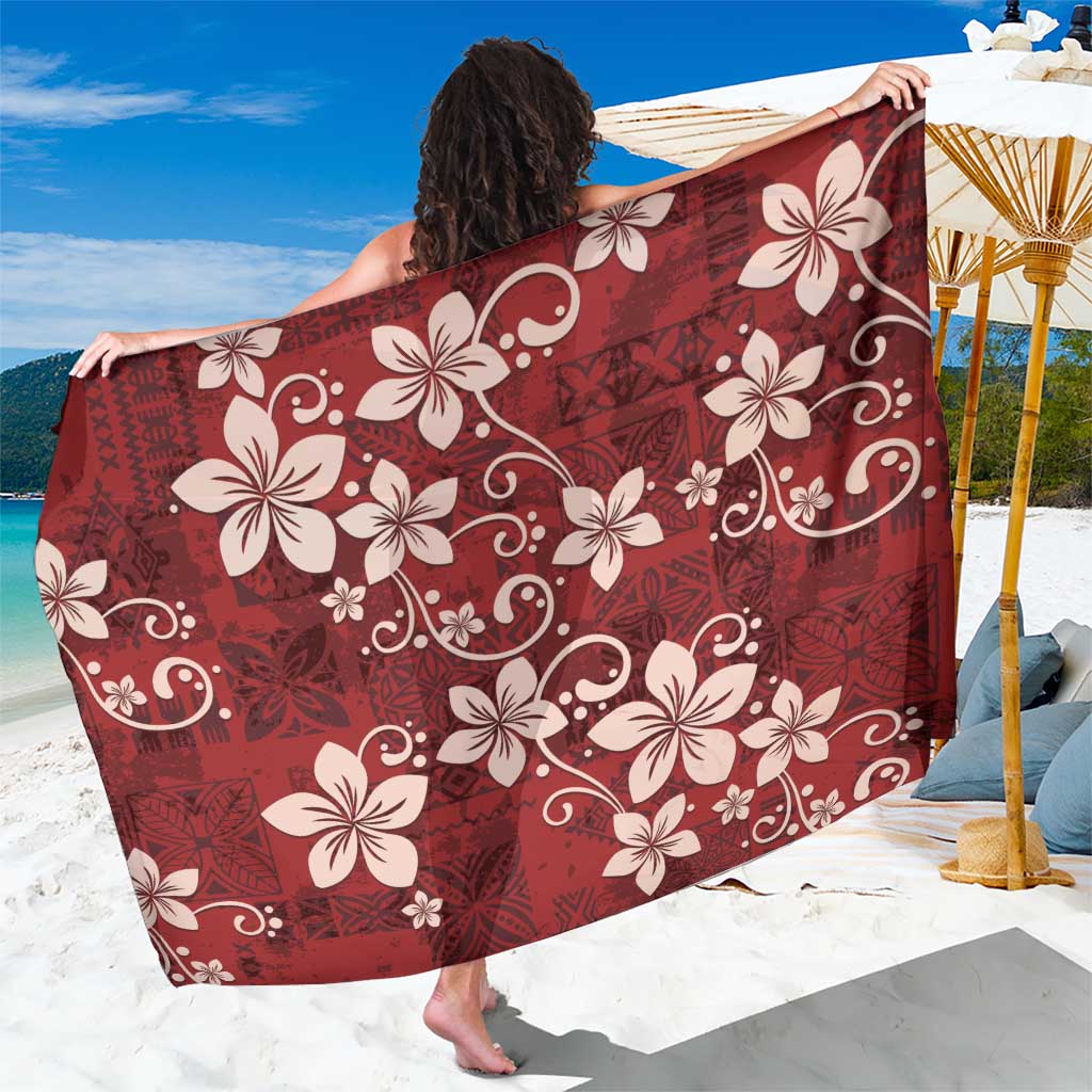 Plumeria Floral Tapa Pattern Oxblood Red Sarong