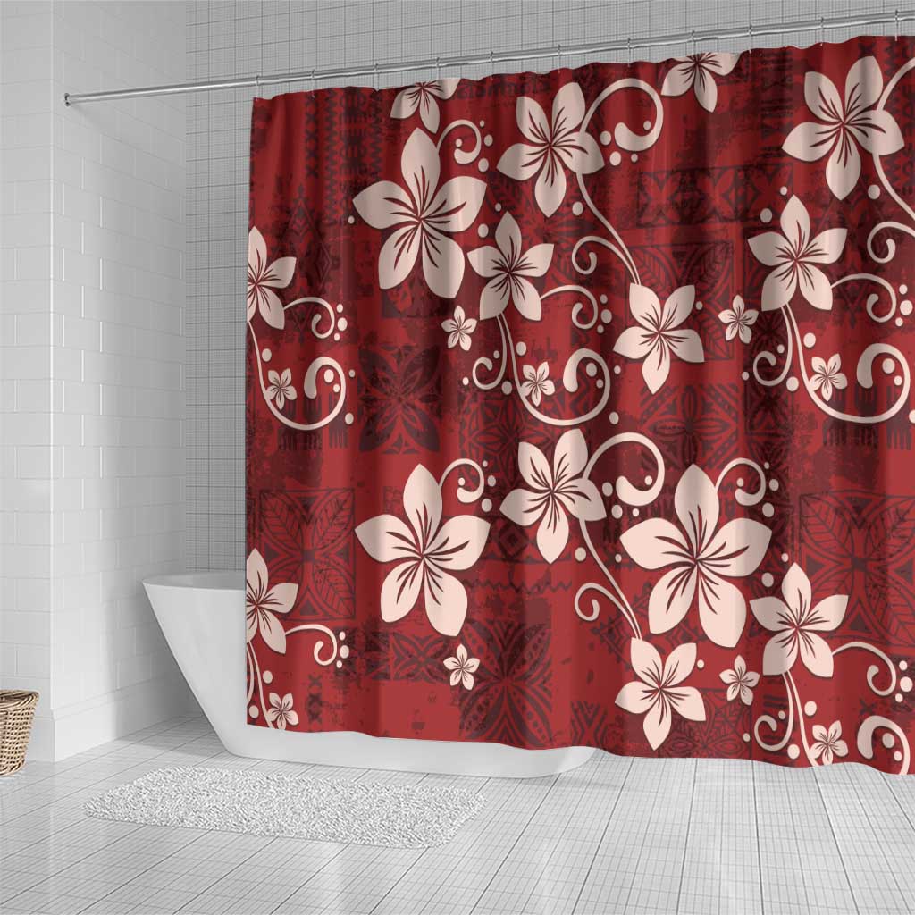 Plumeria Floral Tapa Pattern Oxblood Red Shower Curtain LT01 - Polynesian Pride