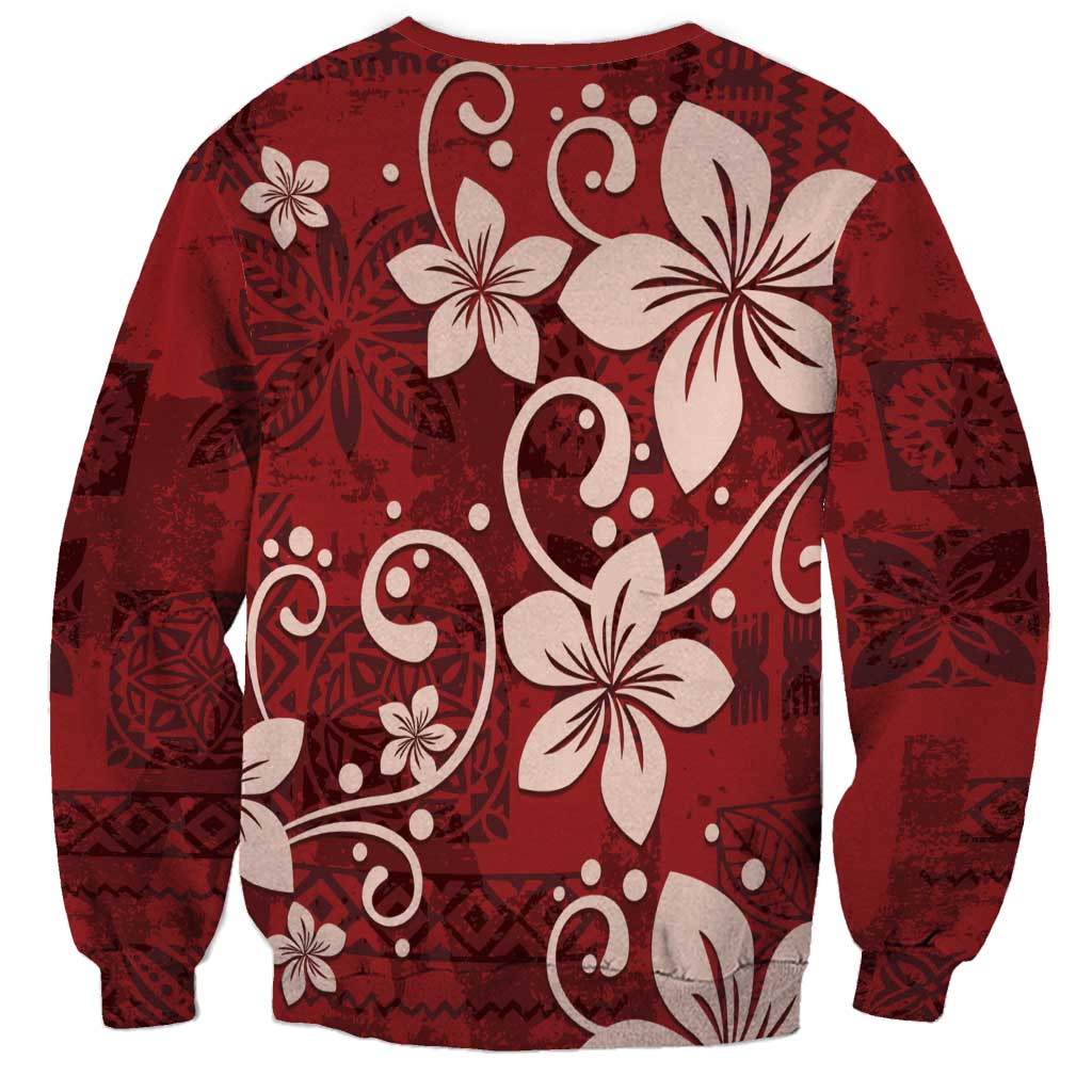 Plumeria Floral Tapa Pattern Oxblood Red Sweatshirt