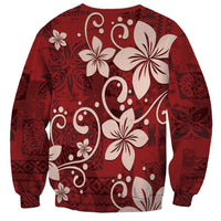 Plumeria Floral Tapa Pattern Oxblood Red Sweatshirt