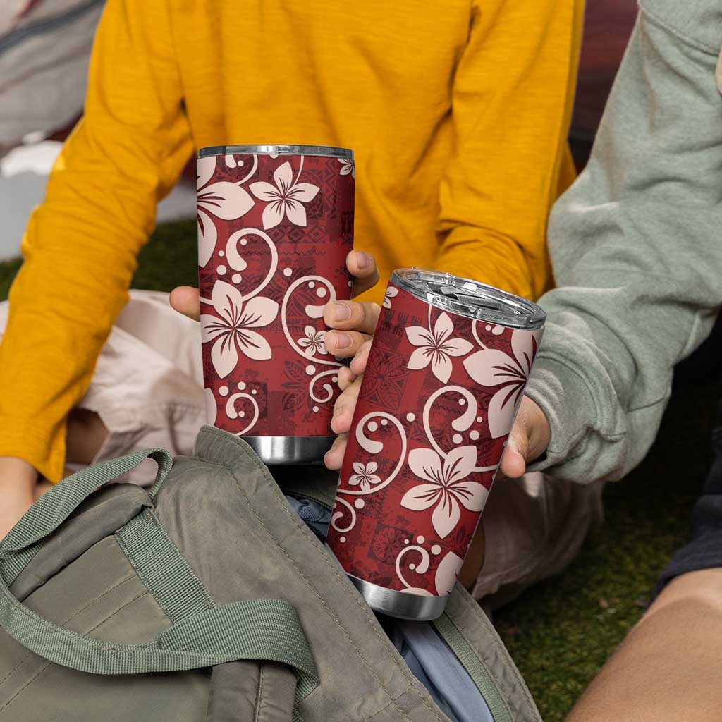 Plumeria Floral Tapa Pattern Oxblood Red Tumbler Cup