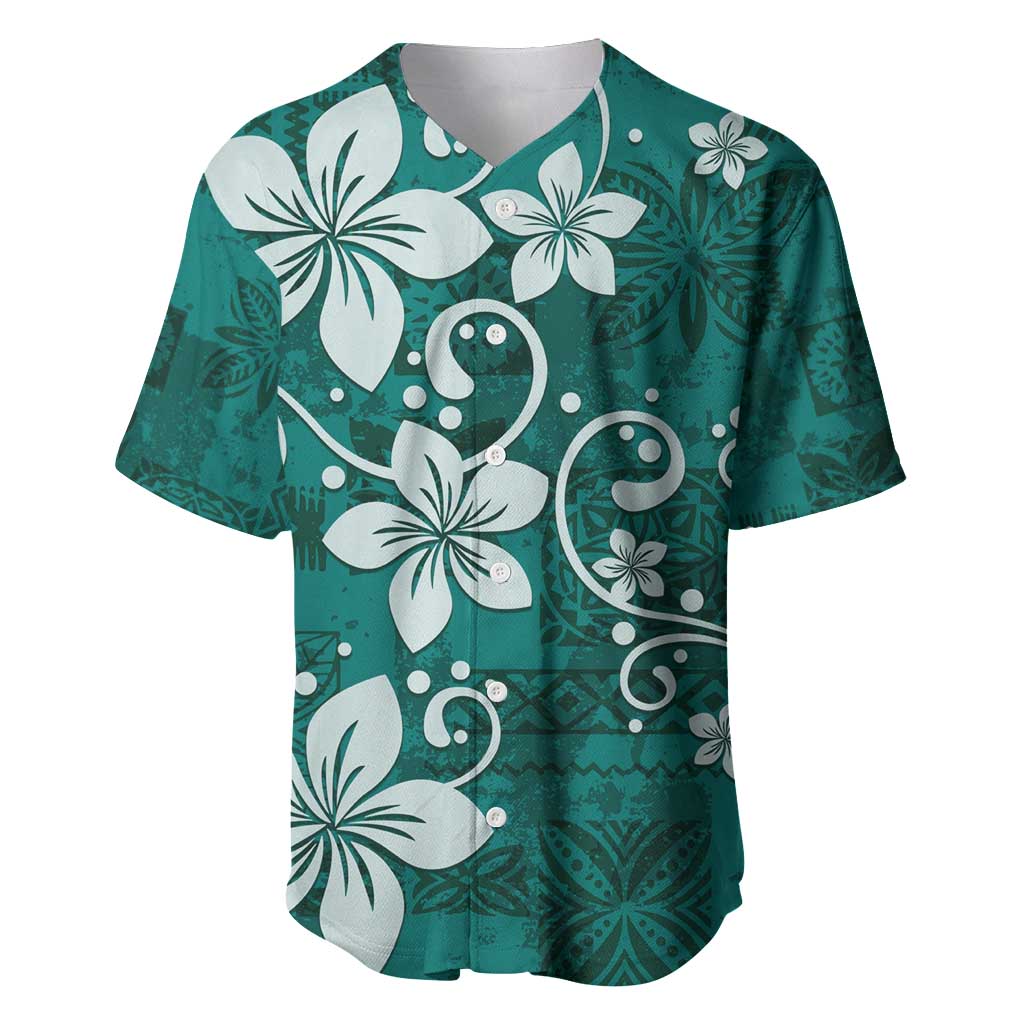 Plumeria Floral Tapa Pattern Crystal Teal Baseball Jersey