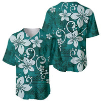 Plumeria Floral Tapa Pattern Crystal Teal Baseball Jersey LT01 - Polynesian Pride